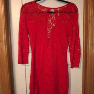 (M) red/coral quarter sleeve dress
